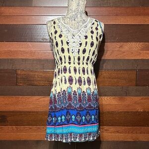 No Brand Tag Bohemian Sleeveless Dress - Yellow and Blue